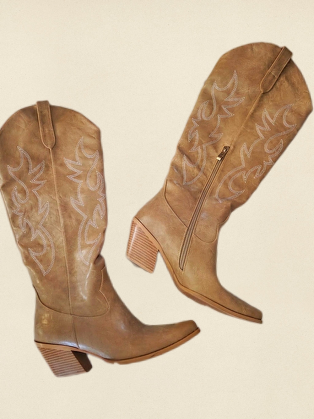 Classic Tan Western Knee-High Heeled Boots